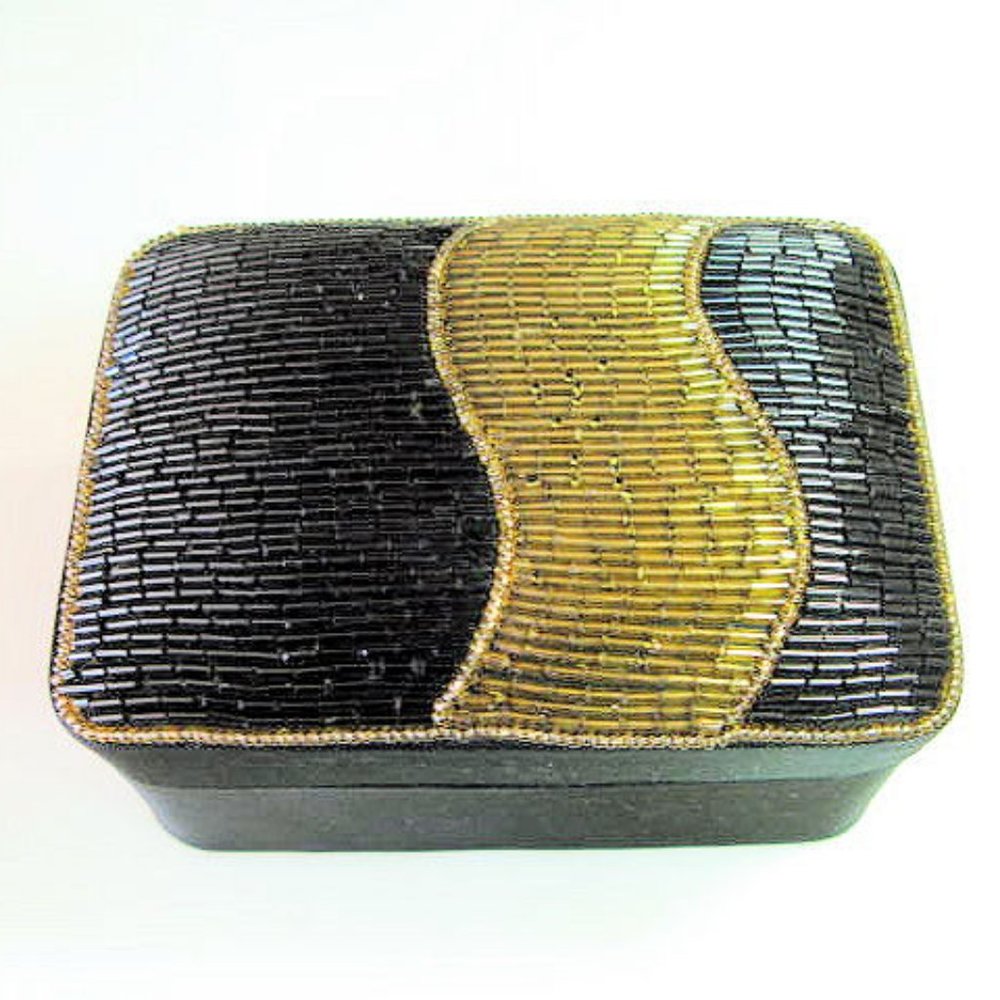 MAGIE NOIRE JEWELRY BOX BEADED , VINTAGE LANCOME